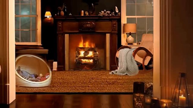 Уютное мурчание котика возле камина, когда за окном шумит метель смотреть онлайн