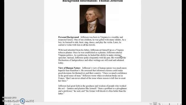 Jefferson & Hamilton Debate Prep Activity