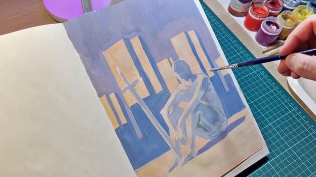 Заполняю потихоньку свой скетчбук. Рисую новую иллюстрацию гуашью. смотреть онлайн