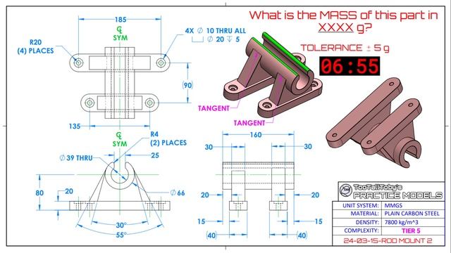 2D Drawing to 3D CAD - PRACTICE MODEL- Exercises for Onshape, SolidWorks - ROD MOUNT 2 смотреть онлайн