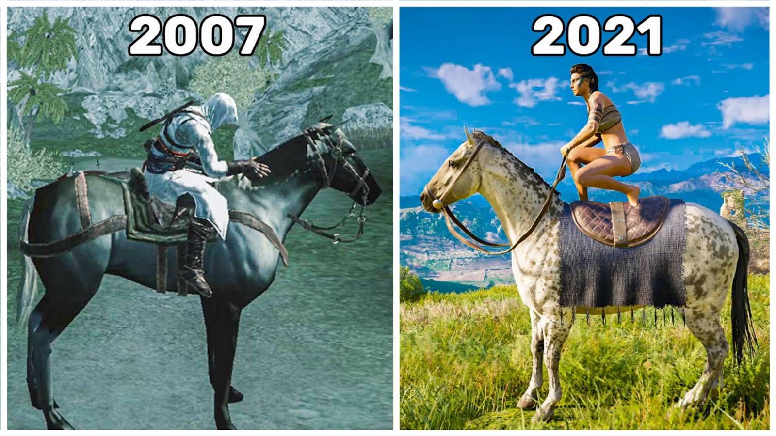 Эволюция верховой езды в серии игр Assassin's Creed 2007-2021 смотреть онлайн