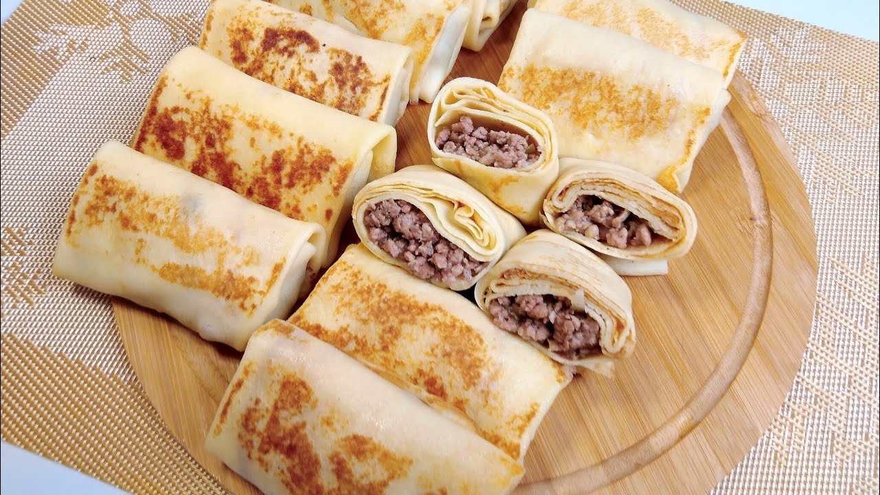 Блинчики с сочной мясной начинкой! Тонкие блинчики супер вкусные!! смотреть онлайн
