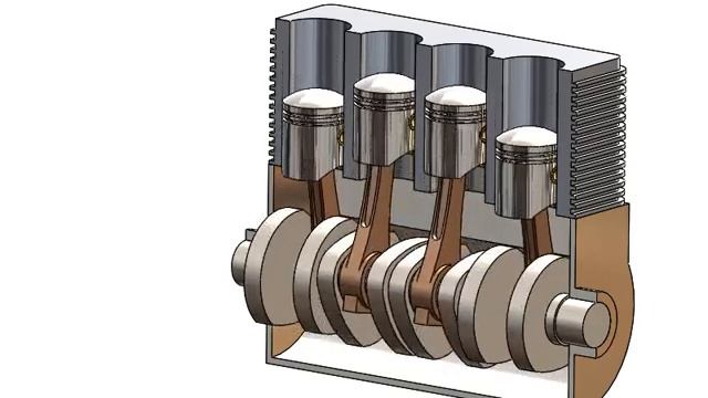 Solidworks Animation of 4-Stroke, 4-Cylinder, Spark Ignition Engine смотреть онлайн