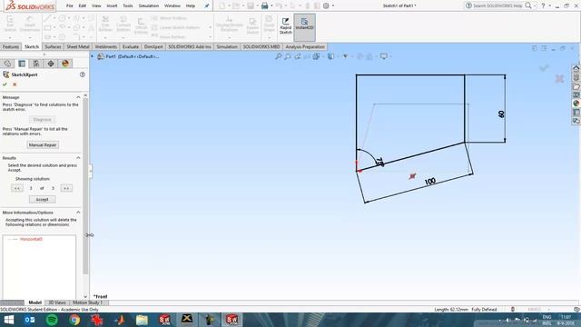 Fixing errors, warnings, overdefined sketch in SolidWorks смотреть онлайн