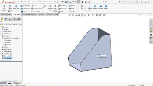 Solidworks sheet metal Tutorial Base flange, Edge Flange and Corner relief смотреть онлайн
