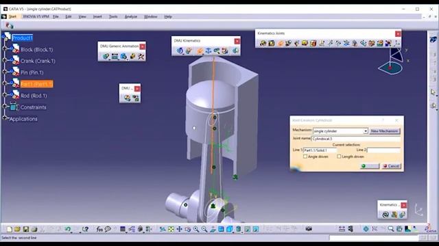 Catia Kinamatics Excercise 3 | Mechanism of Single Cylinder Engine using command and law смотреть онлайн