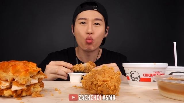 ASMR KFC Chicken & Waffles Sandwich + Drumsticks (No Talking) CRUNCHY EATING SOUNDS | Zach Choi ASM