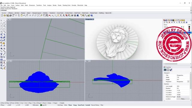 CAD Design for Lion Head Medallion in Rhino 6: Jewelry CAD Design Tutorial #80 смотреть онлайн