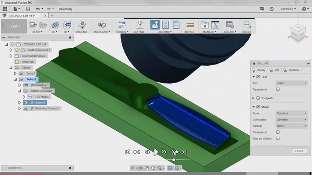 Tracing a complex edge with multi-axis contour - Manufacturing Process with Autodesk Fusion 360 смотреть онлайн