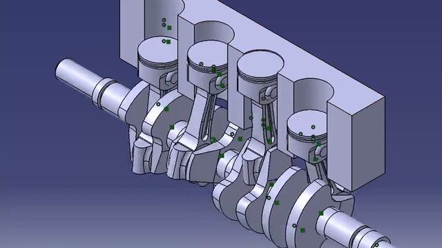 4 cylinder engine running (CATIA Kinematics) смотреть онлайн