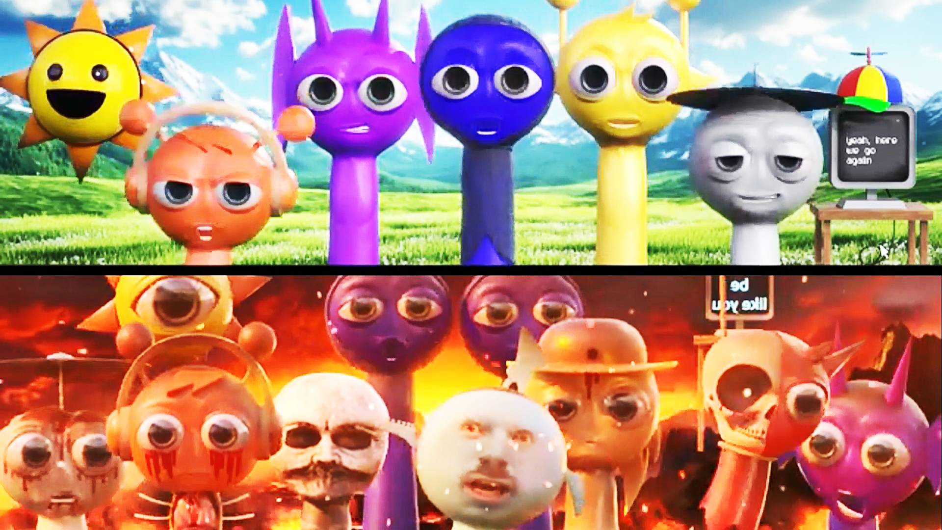 Спрунки оригинал 3D🆚3D Animation HORROR VERSION