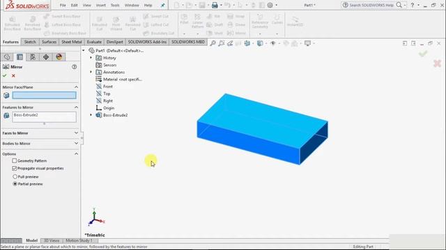 MIRROR COMMAND IN 3D DRAWINGS - Solid Works Tutorial смотреть онлайн