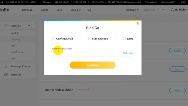 Регистрация и Верификация на бирже CoinEX, для  вывода  монет с Ethereum Cash Pro