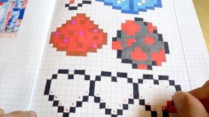 Как нарисовать три сердечка из Майнкрафт по клеточкам