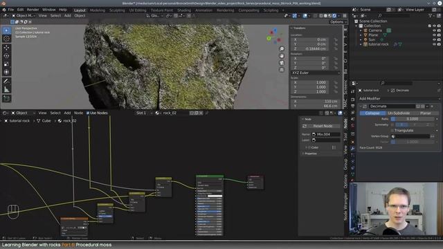 Learning blender with rocks P6, procedural moss. смотреть онлайн