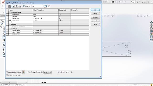 SolidWorks Tutorial 18 : Equations, Global Variables And Linked Dimensions смотреть онлайн
