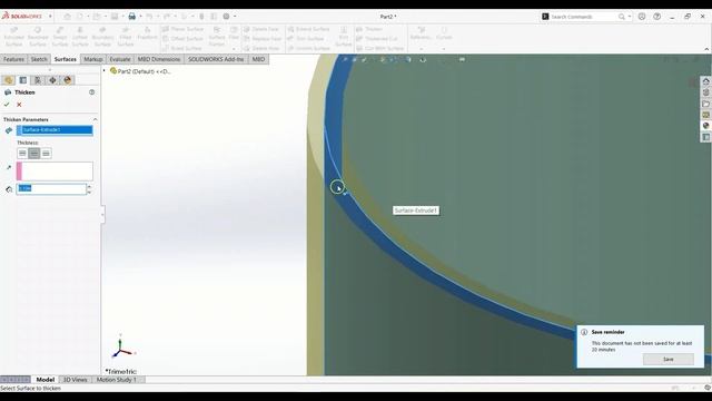 Thicken surface in Solidworks | 17 | Hindi | смотреть онлайн