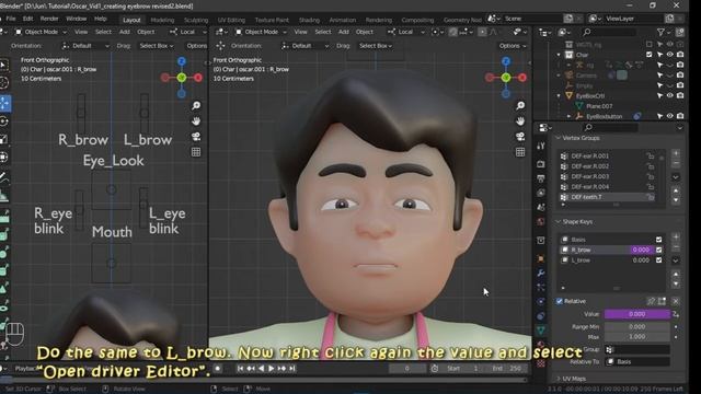 Face rig tutorial Part3of4 - Eye brow Set up (blender file included) смотреть онлайн