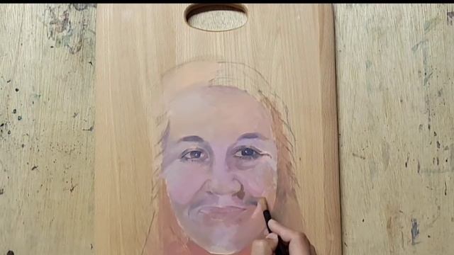 How to Paint in a Wooden Cutting Board Using Acrylic Paint || Acrylic Portrait || Painting смотреть онлайн