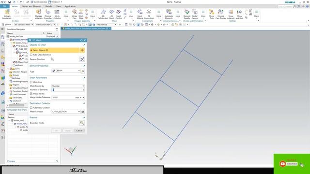 Modeling a beam and cross section | 1D Ladder Nastran simulation mesh associate data in Nx Siemens смотреть онлайн