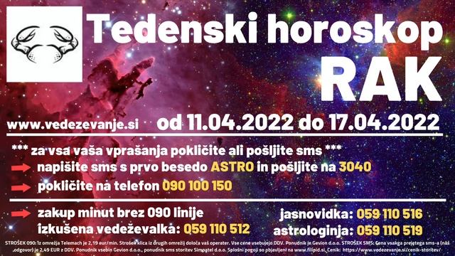 Tedenski horoskop Rak od 11.04.2022 смотреть онлайн