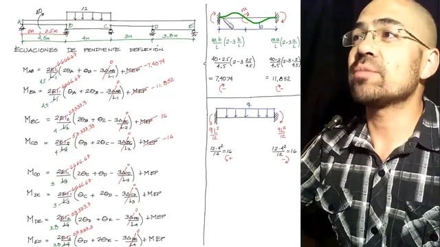 Método de pendiente - Deflexión. Viga de 4 tramos con 4 tipos de cargas смотреть онлайн