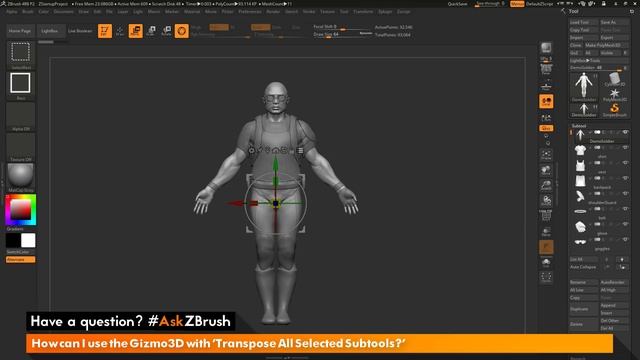 #AskZBrush: “How can I use the Gizmo3D with 'Transpose All Selected Subtools?” смотреть онлайн