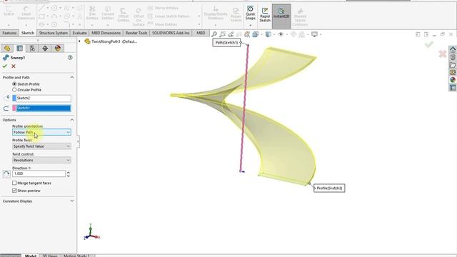 Twist Sweep in Solidworks смотреть онлайн