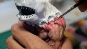 Человек акула в лаборатории. Диорама из полимерной глины и эпоксидной смолы.