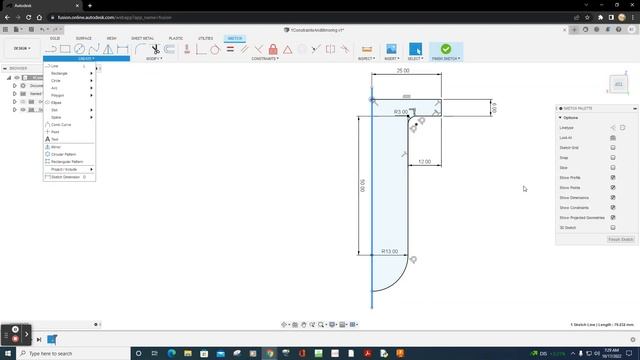 Fusion 360 Sketch Constraints and Mirror Model смотреть онлайн
