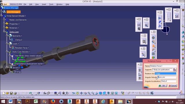 Rotation Force Static Analyze Catia V5 Tutorial смотреть онлайн