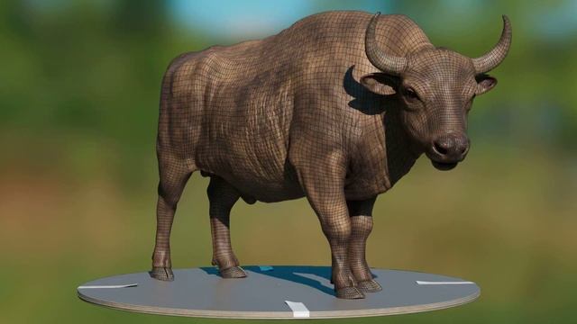 European Bison VFX 3d model, sunny HDRI Lookdev turntable with wire frame смотреть онлайн
