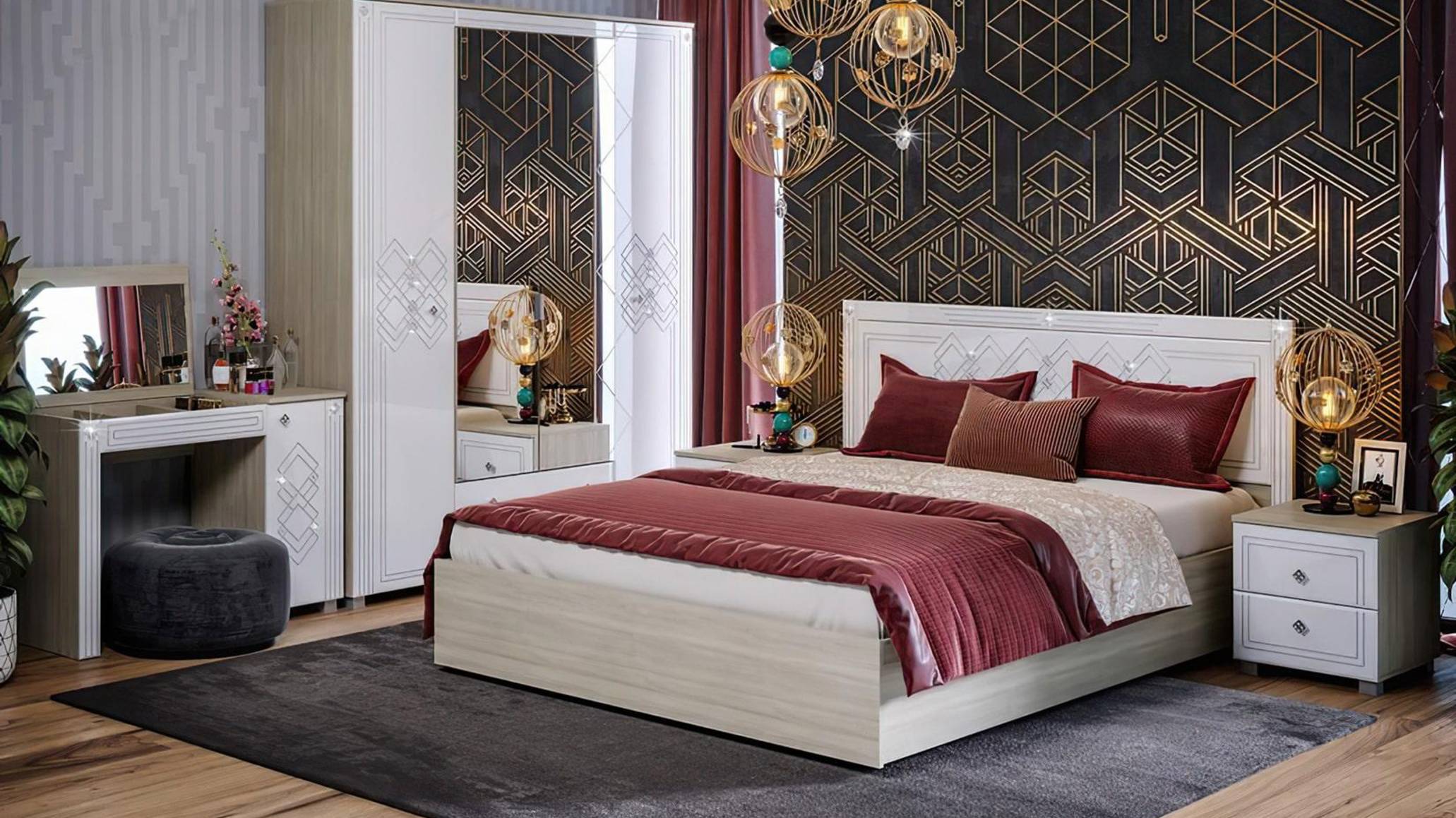 Амели спальня модульная Дуб сонома Белый глянец смотреть онлайн