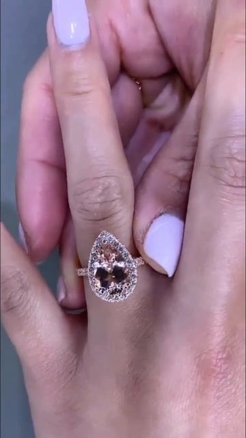 3.0ct Halo Pear Cut Synthetic Morganite Engagement Ring From Black Diamonds New York смотреть онлайн