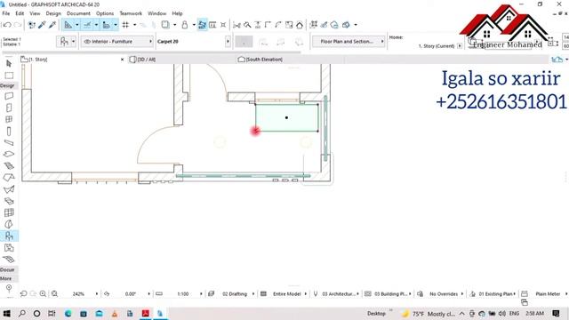 Lesson Four : Designig 2D plan in archicad ,Design size 6.5x19.5m смотреть онлайн
