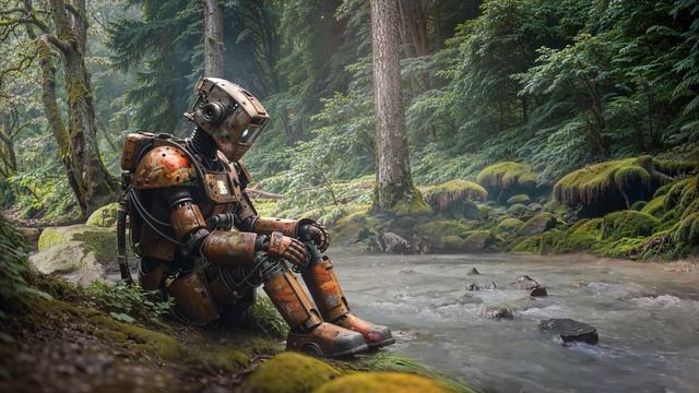 Включить музыку для релаксации онлайн [2 часа, видео 4К]: робот в лесу слушает звуки природы смотреть онлайн