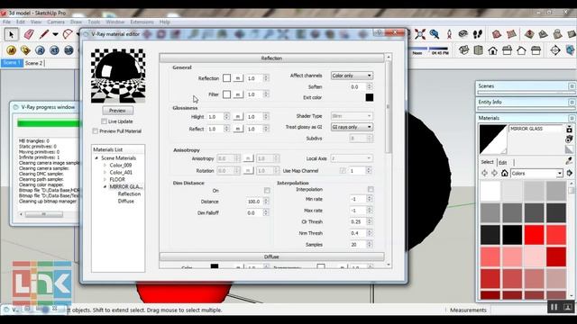 MIRROR GLASS MATERIAL VRAY SKETCHUP TUTORIAL смотреть онлайн