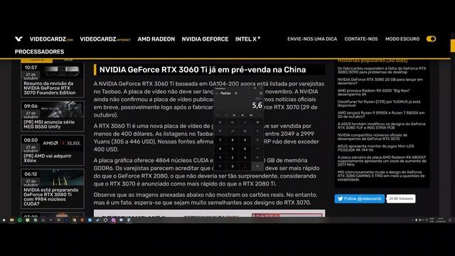 RTX 3060Ti 8GB | PREÇO E PERFORMANCE | PRÉ VENDA NA ÁSIA | QUANDO CHEGA? | RTX 2080 VS 3060Ti /SUPE смотреть онлайн