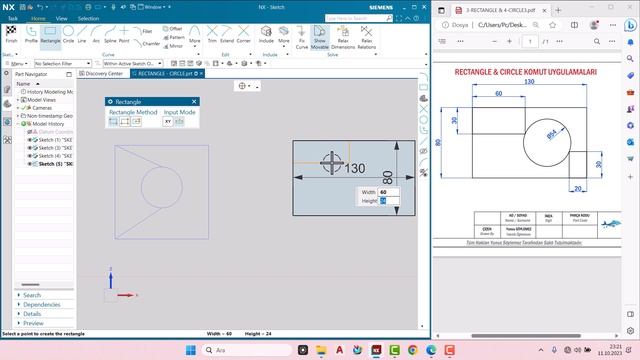 5) Rectangle ve Circle Uygulamaları | Siemens NX 2212 CAD смотреть онлайн