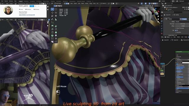 WWS3D sculpting in Blender 3.4–.Live sculpting from 2d art final part 5. смотреть онлайн