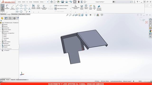 Tutorial Solidworks 2018, diseño de chapa metálica, brida de arista, pliegue croquizado, desdoblar. смотреть онлайн
