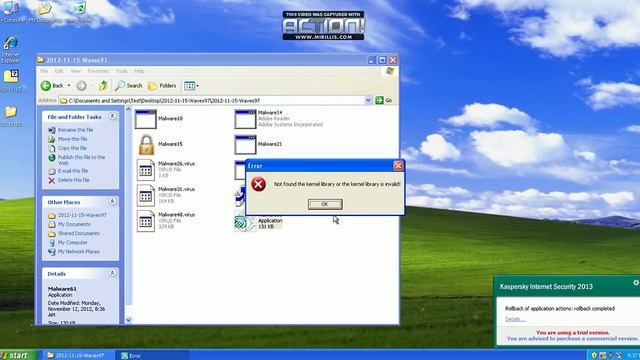 Kaspersky Internet Security 2013 - test on archive with malicious files смотреть онлайн