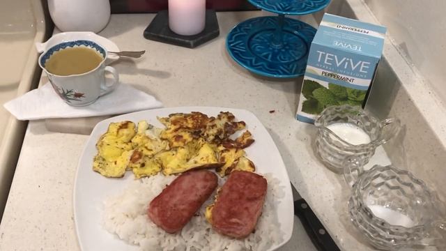 $1 Meal-Pork Luncheon Meat On Rice-Fried Eggs & Salsa-Tea & Cookies-Stockpile Meal