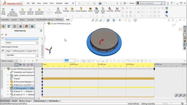 Eddy current braking of a rotating disc in EMS for SOLIDWORKS смотреть онлайн