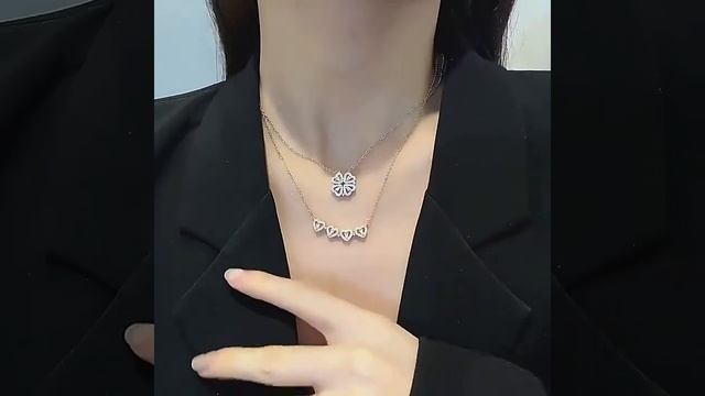 Four Leaf Clover Necklace with Love Heart Flattened Folding Pendant смотреть онлайн