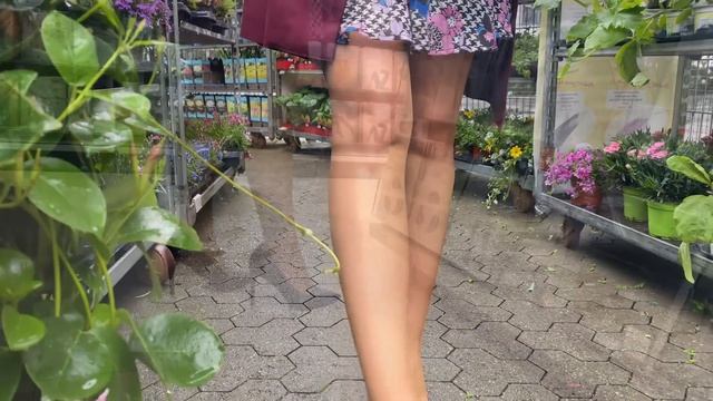Shopping And Try On In Tan Seam Stockings, Minidress And High Heels, Walking In Public, 4K
