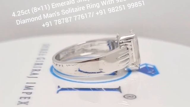 4.25ct Emerald Shape White D Vvs1 Moissanite Diamond Man's Solitaire Ring With  925 Sterling Silver