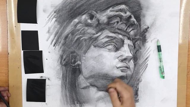 Charcoal Drawing Techniques 炭筆素描 | David (Michelangelo) смотреть онлайн