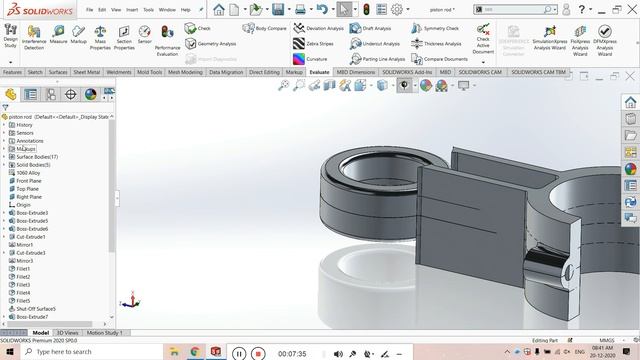 Solidworks Evaluate measure, mass, sensors, section, stripes, curvature, body compare symmetry chec смотреть онлайн