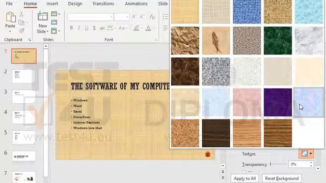 Apply the white marble texture to the first slide of the current presentation. смотреть онлайн
